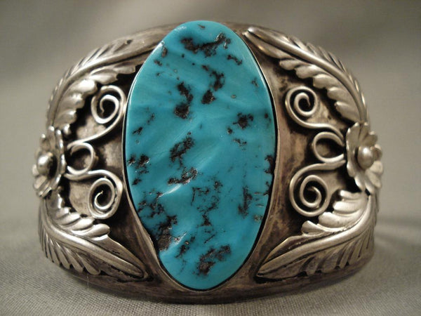 Towering Vintage Navajo Old Kingman Turquoise Silver Bracelet