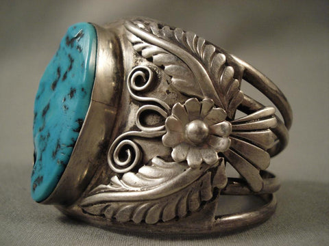 Towering Vintage Navajo Old Kingman Turquoise Silver Bracelet