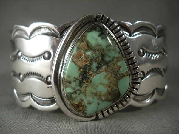 Important Famous Artist Vintage Navajo Natural Turquoise Silver Bracelet