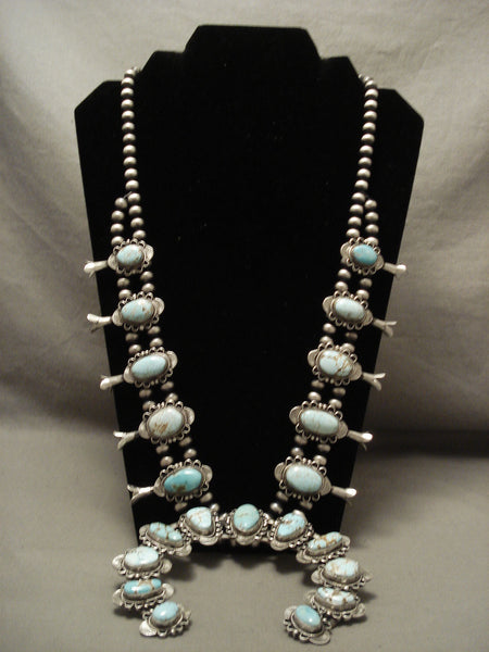 The Biggest And Best Navajo Natural #8 Turquoise Silver Squash Blossom Necklace