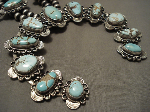 The Biggest And Best Navajo Natural #8 Turquoise Silver Squash Blossom Necklace