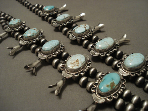 The Biggest And Best Navajo Natural #8 Turquoise Silver Squash Blossom Necklace