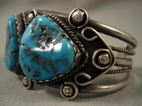 Vivid Vintage Navajo Blue Gem Turquoise Silver Bracelet