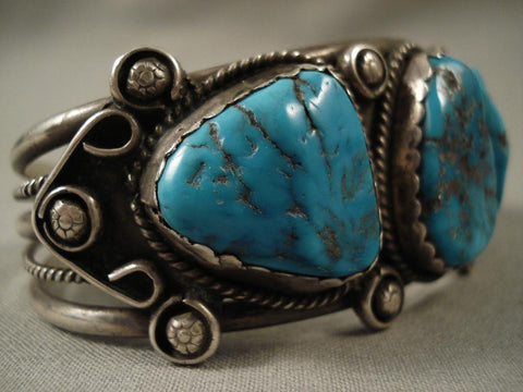 Vivid Vintage Navajo Blue Gem Turquoise Silver Bracelet