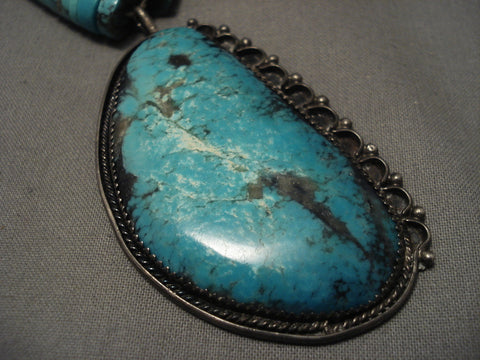 Huge Old Navajo Blue Diamond Turquoise Necklace