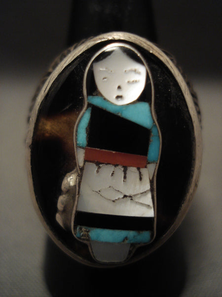 Important Vintage Zuni 'Special Shell' Maiden Turquoise Silver Ring