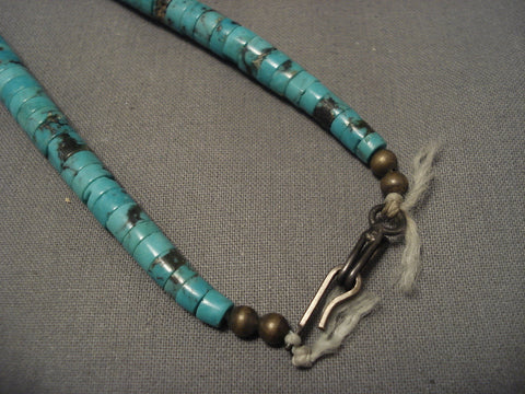 Huge Old Navajo Blue Diamond Turquoise Necklace