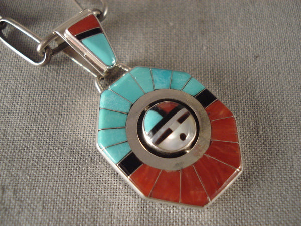 Important Vintage Zuni Don Dewa Turquoise Coral Silver Necklace