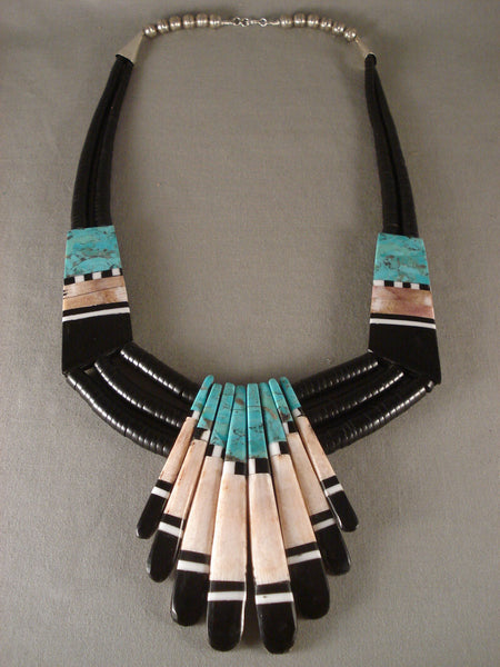 Huge Fabulous Advanced Inlay Work Vintage Santo Domingo Turquoise Necklace