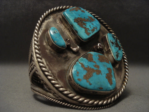 Massive Old Navajo Turquoise Silver Bracelet