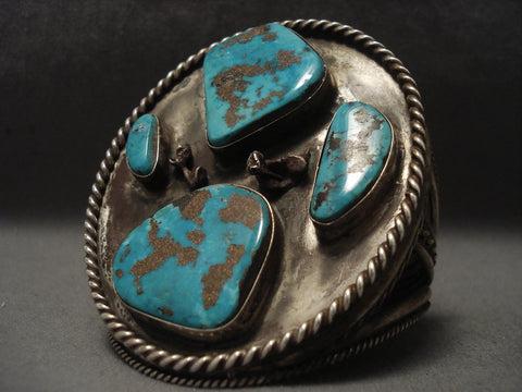 Massive Old Navajo Turquoise Silver Bracelet