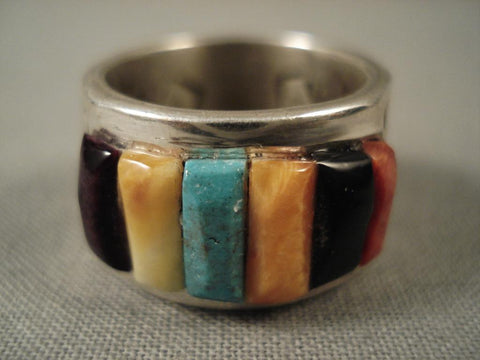 Intricate Vintage Navajo Adakai Family Turquoise Row Silver Ring