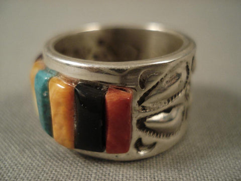 Intricate Vintage Navajo Adakai Family Turquoise Row Silver Ring