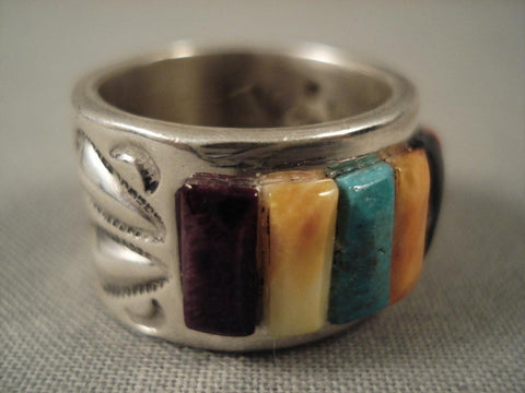 Intricate Vintage Navajo Adakai Family Turquoise Row Silver Ring