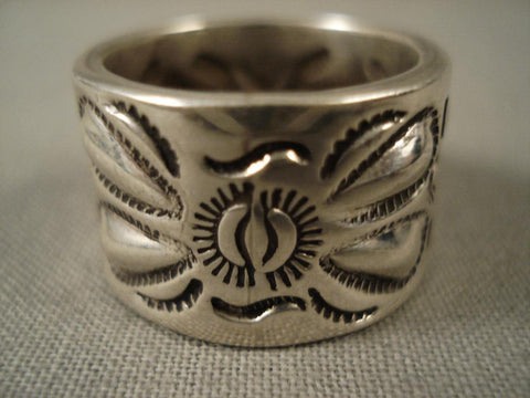 Intricate Vintage Navajo Adakai Family Turquoise Row Silver Ring