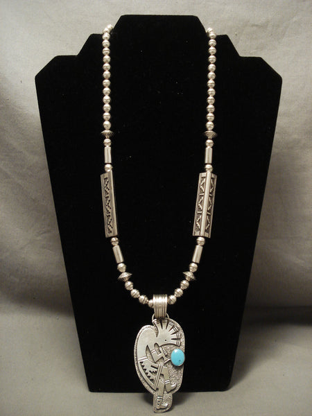 Museum Vintage Navajo 'Triangular Bead' Dancing Kokopelli Turquoise Necklace