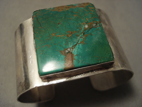 Colossal Vintage Navajo 'Squared Turquoise' Silver Bracelet