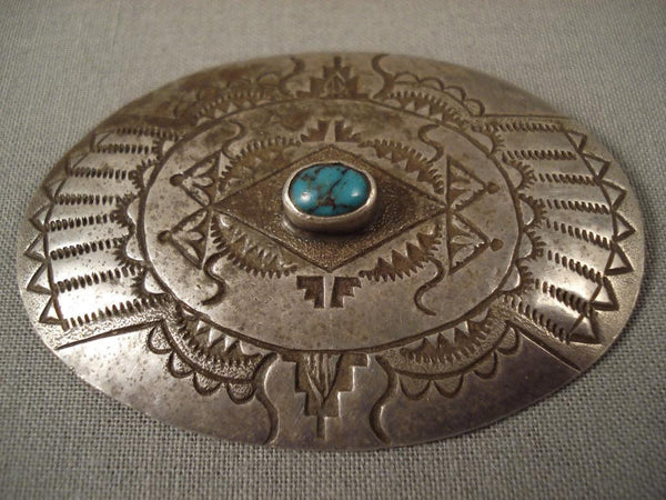 Big Old Navajo Lone Mountain Turquoise Silver Pin