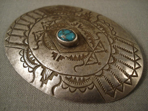 Big Old Navajo Lone Mountain Turquoise Silver Pin