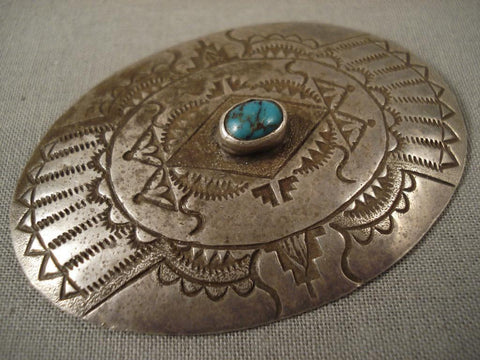 Big Old Navajo Lone Mountain Turquoise Silver Pin