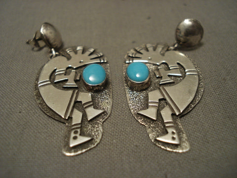 Museum Vintage Navajo Dancing Kokopelli Turquoise Silver Earrings