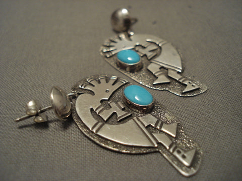 Museum Vintage Navajo Dancing Kokopelli Turquoise Silver Earrings