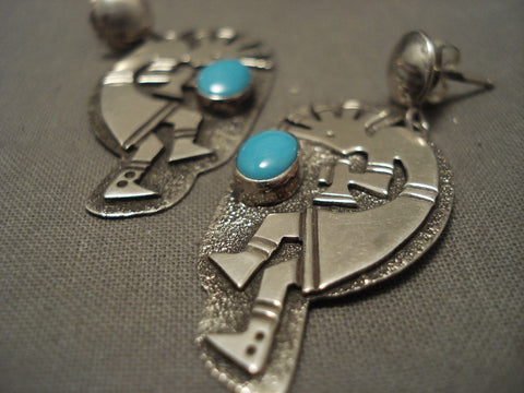 Museum Vintage Navajo Dancing Kokopelli Turquoise Silver Earrings