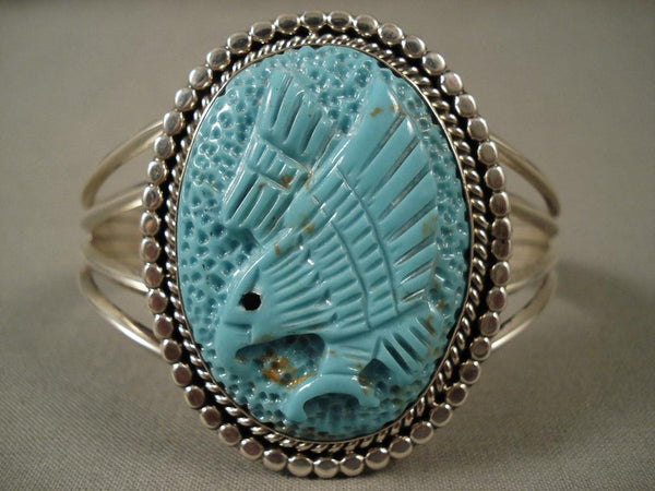 Stunning Vintage Navajo Turquoise Eagle Silver Bracelet