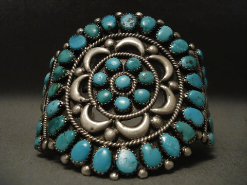 Huge And Old Vintage Navajo Turquoise Silver Bracelet