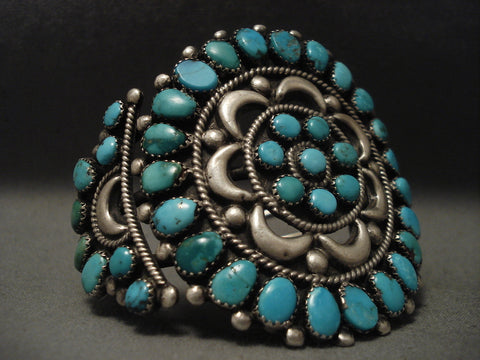 Huge And Old Vintage Navajo Turquoise Silver Bracelet