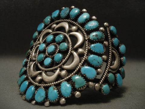 Huge And Old Vintage Navajo Turquoise Silver Bracelet