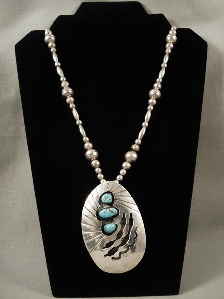 Incredibly Large Vintage Navajo Light Blue Turquoise Silver Necklace