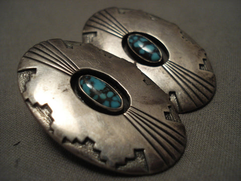 Huge And Some Of The Finest Vintage Navajo Lone Mntn Turquoise Silver Earrings