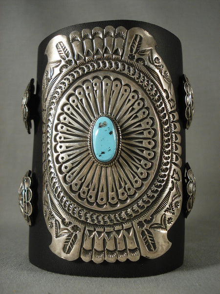 Tall Vintage Navajo Turquoise Silver 'Expert Stamp' Silver Ketoh Bracelet