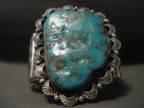 Towering Vintage Navajo Turquoise Silver Bracelet