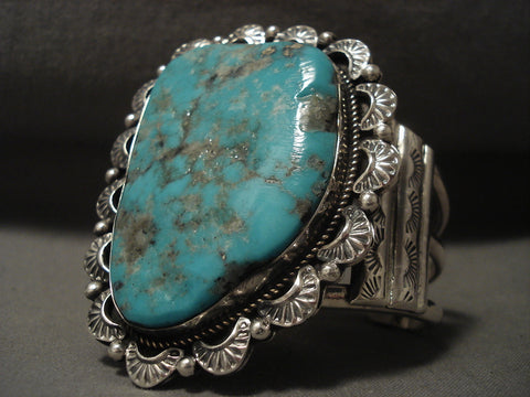 Towering Vintage Navajo Turquoise Silver Bracelet