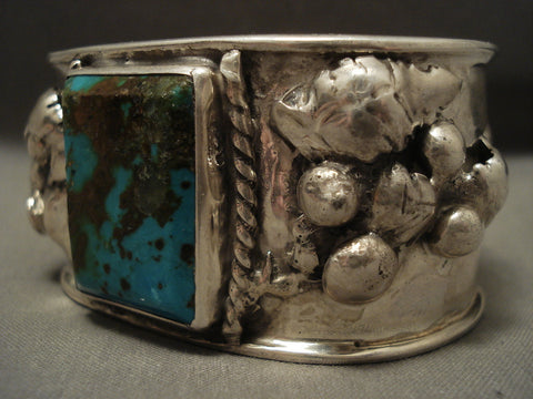 Huge Vintage Navajo 'Squared Old Royston' Turquoise Silver Bracelet