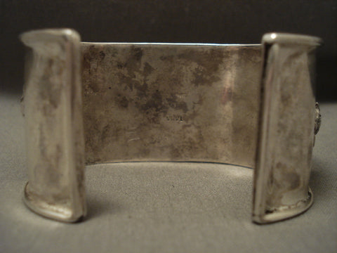 Huge Vintage Navajo 'Squared Old Royston' Turquoise Silver Bracelet
