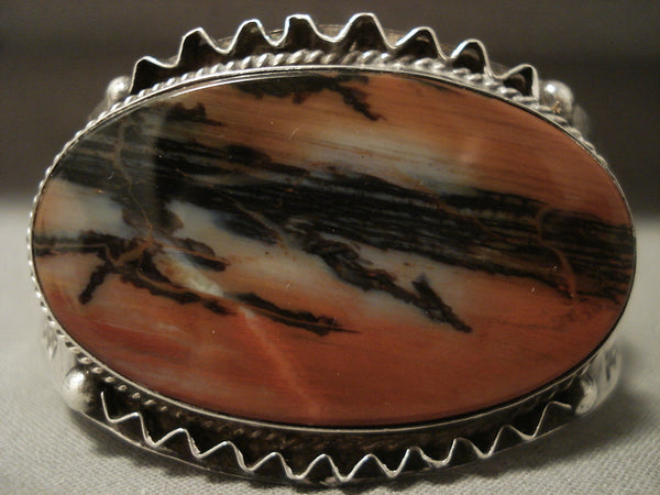 Earlier 1900's Vintage Navajo Petrified Wood Silver Bracelet