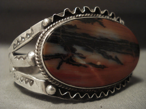 Earlier 1900's Vintage Navajo Petrified Wood Silver Bracelet