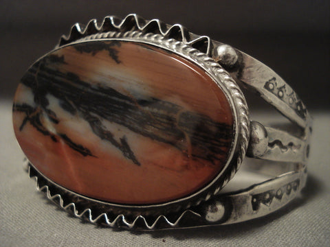 Earlier 1900's Vintage Navajo Petrified Wood Silver Bracelet