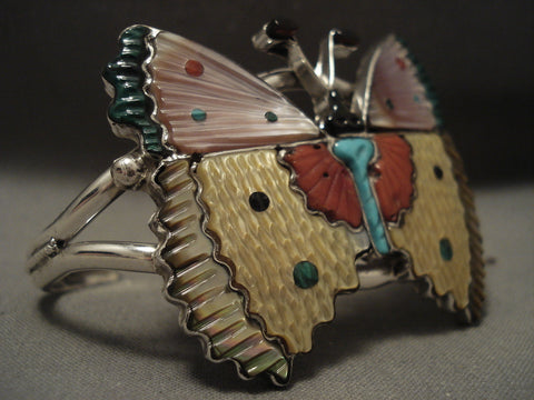 Huge 'Butterfly Love' Intense Hand Carved Butterfly Silver Bracelet