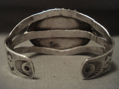 Earlier 1900's Vintage Navajo Petrified Wood Silver Bracelet