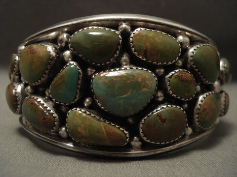 Huge Vintage Navajo 'Natural Green Turquoise' Silver Bracelet
