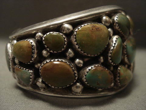Huge Vintage Navajo 'Natural Green Turquoise' Silver Bracelet