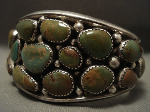 Huge Vintage Navajo 'Natural Green Turquoise' Silver Bracelet