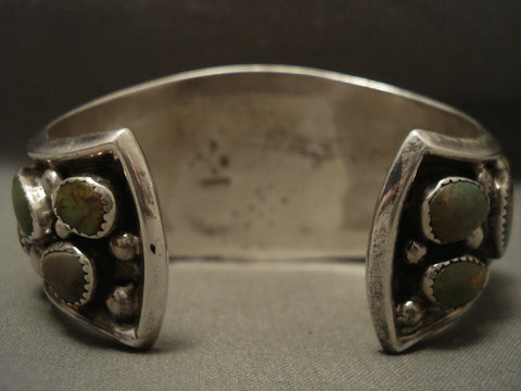 Huge Vintage Navajo 'Natural Green Turquoise' Silver Bracelet