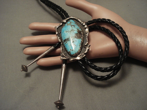 Colossal Vintage Navajo Bisbee Turquoise Silver Bolo Tie