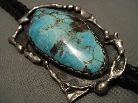 Colossal Vintage Navajo Bisbee Turquoise Silver Bolo Tie