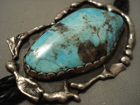 Colossal Vintage Navajo Bisbee Turquoise Silver Bolo Tie